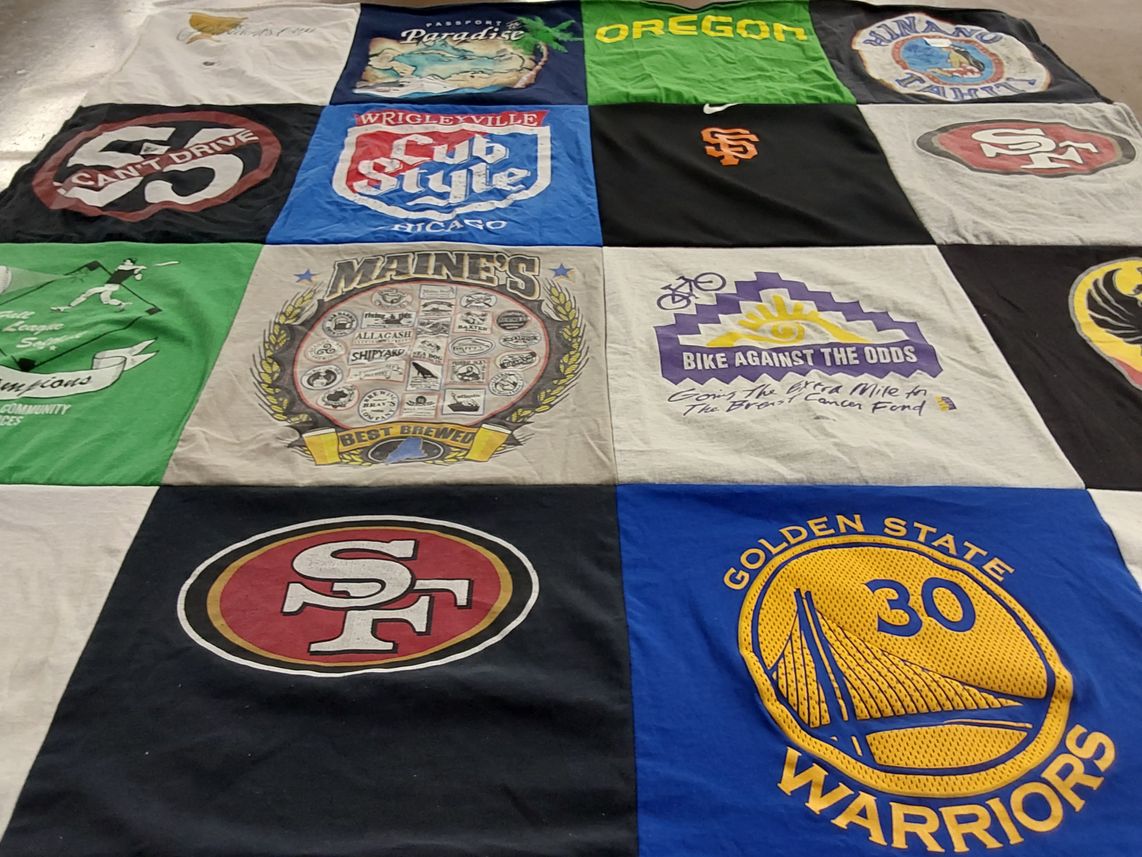 T-shirt quilt featuring golden state warriors, san francisco 49ers by Aidan from CA