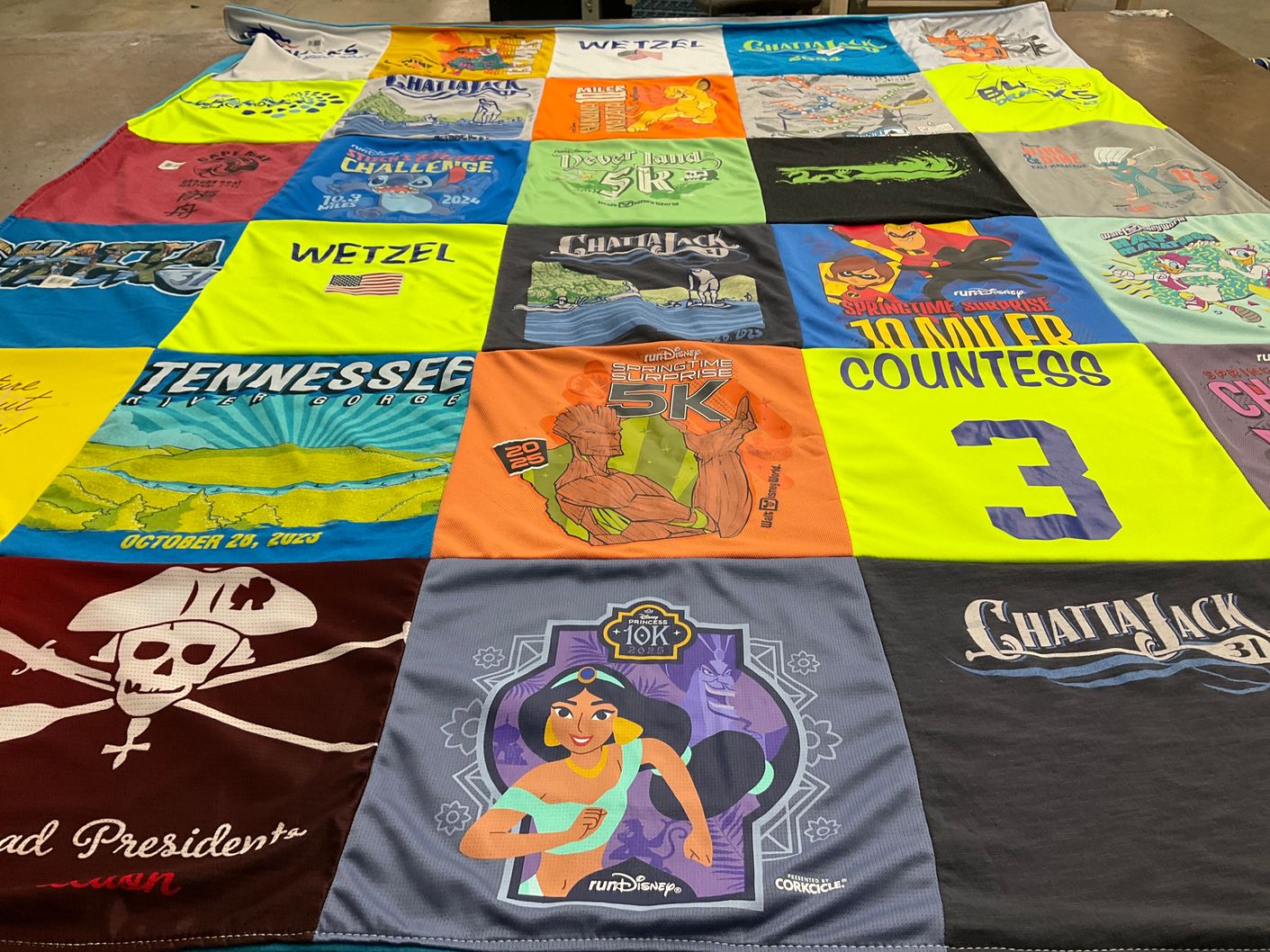 T-shirt quilt with running, races themes by Jacquelyn from PA