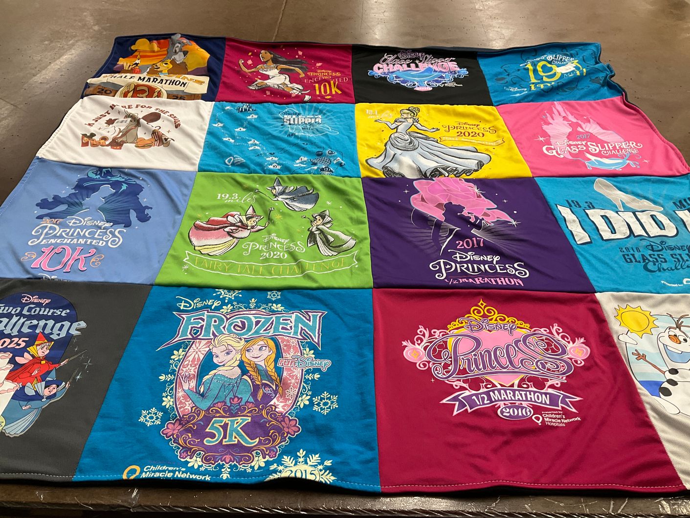 T-shirt quilt with disney, running themes by Crissi from FL