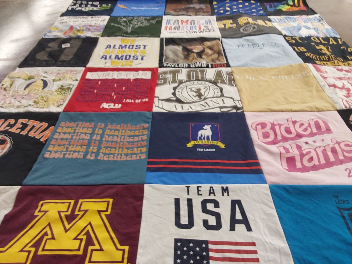 T-shirt quilt from princeton university, st. olaf college by Greta from MN