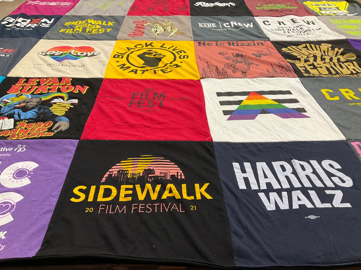 T-shirt quilt with film, literature themes by Amanda from AL