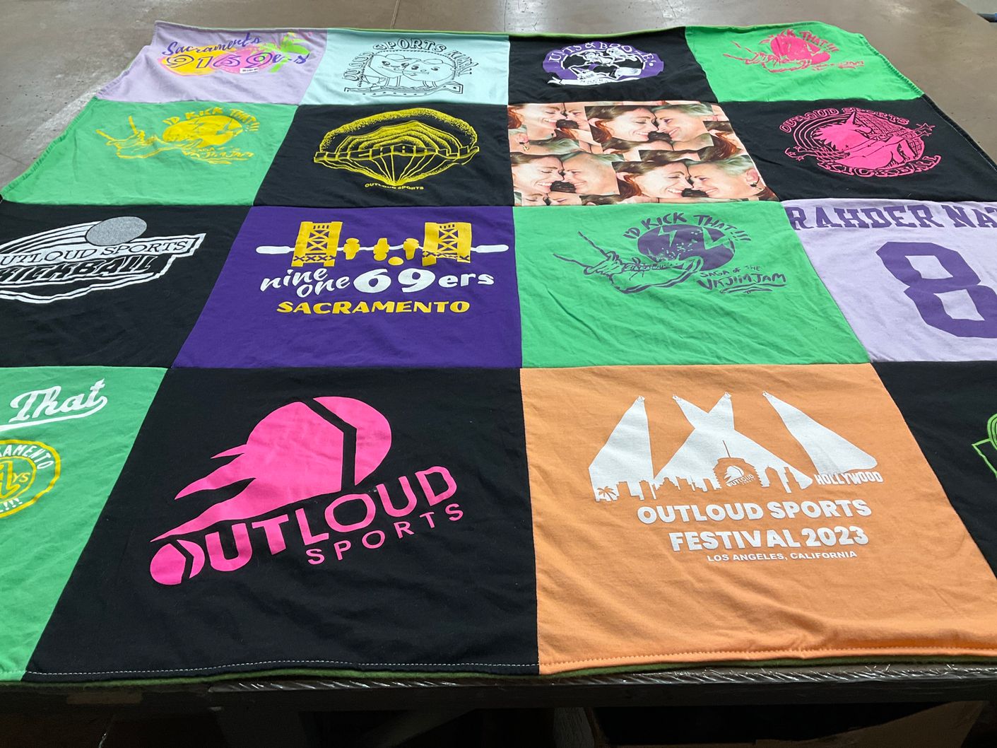 T-shirt quilt with sports, events themes by Sonya from CA