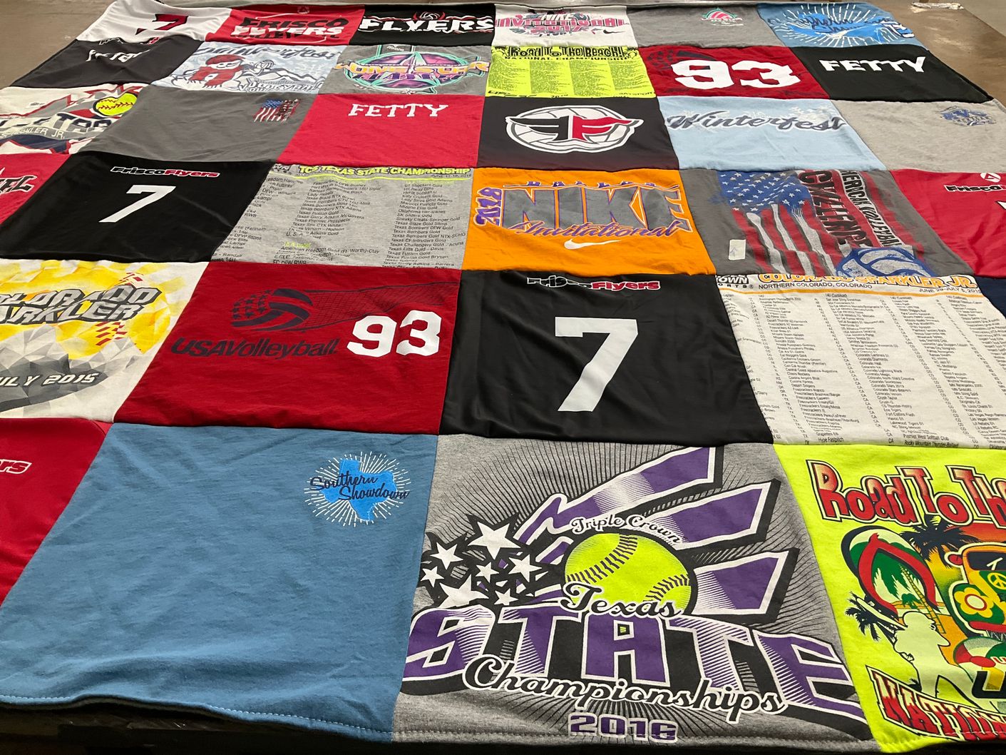 T-shirt quilt with volleyball, sports themes by Jennifer from TX