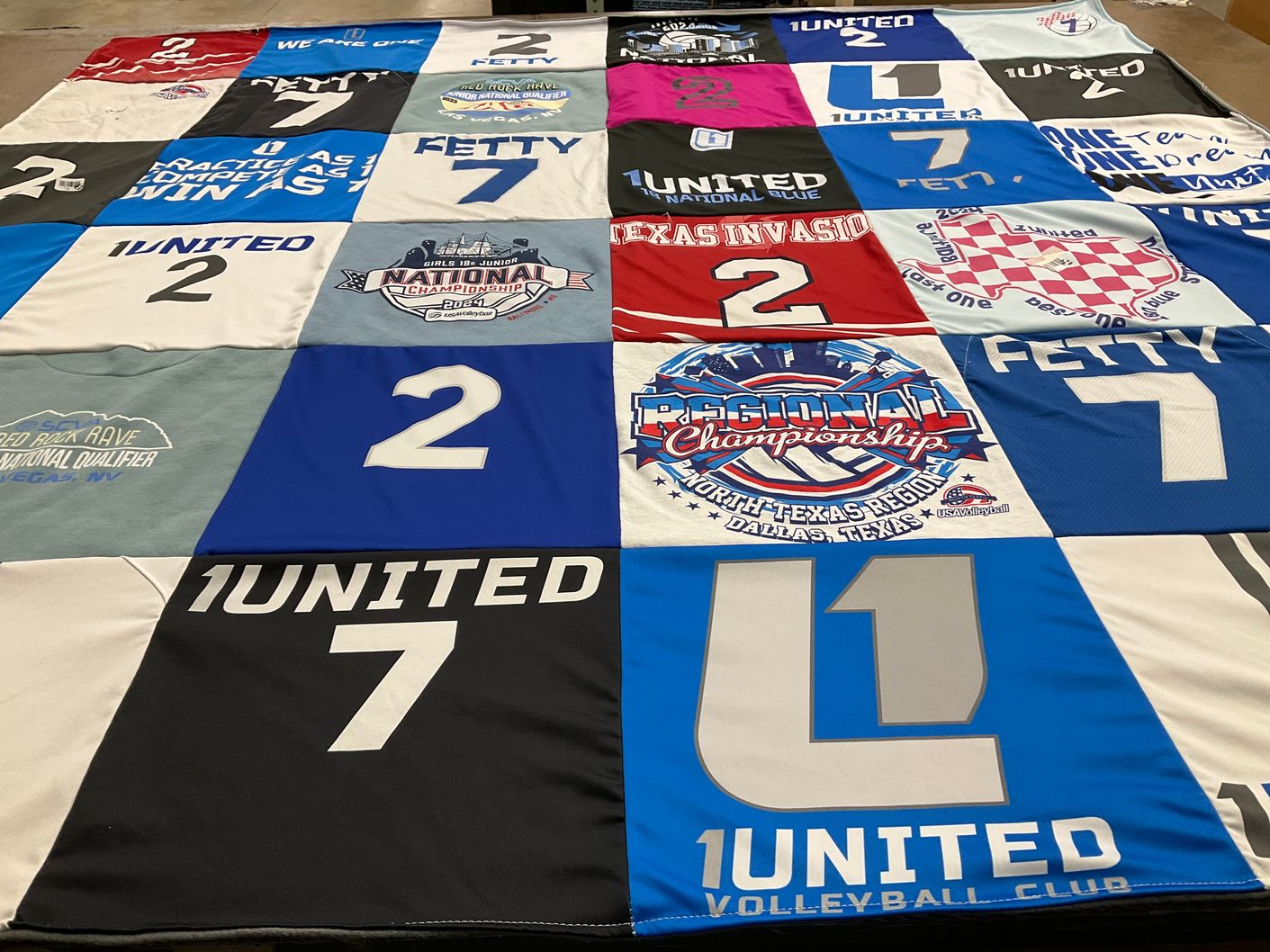 T-shirt quilt with volleyball themes by Jennifer from TX