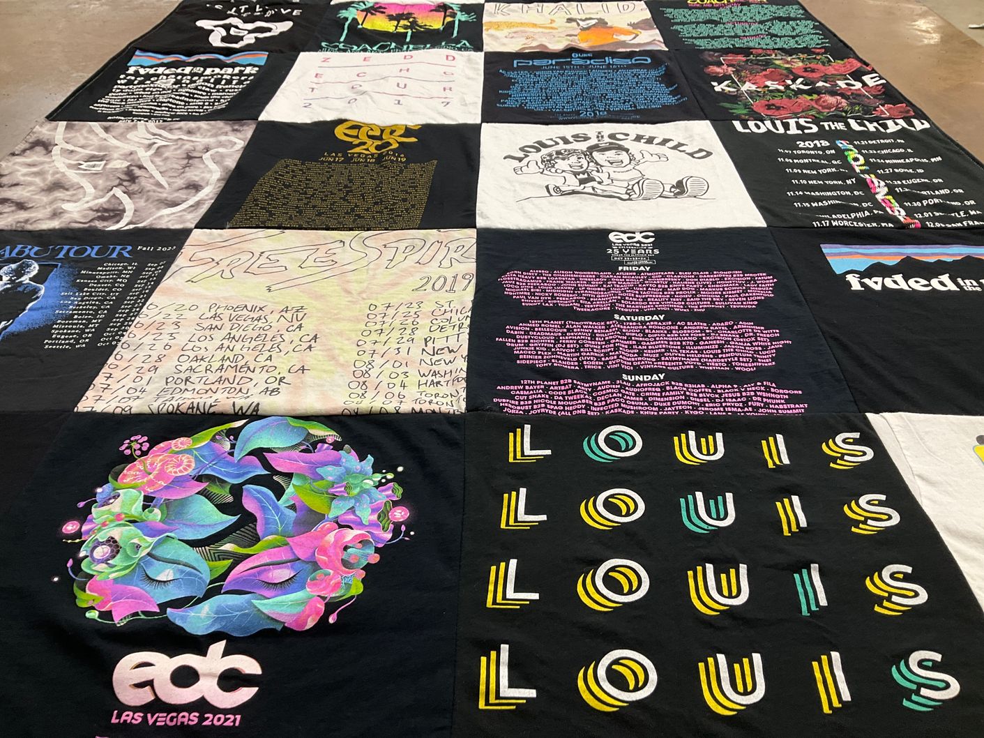 T-shirt quilt with music, festivals themes by Celine from WA