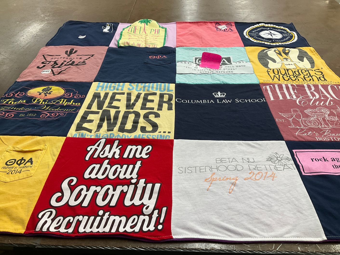T-shirt quilt from columbia law school by Maryhelen from NY