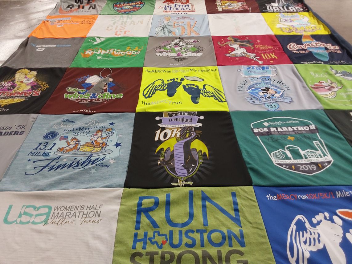 T-shirt quilt with running, marathons themes by Jeanine from TX