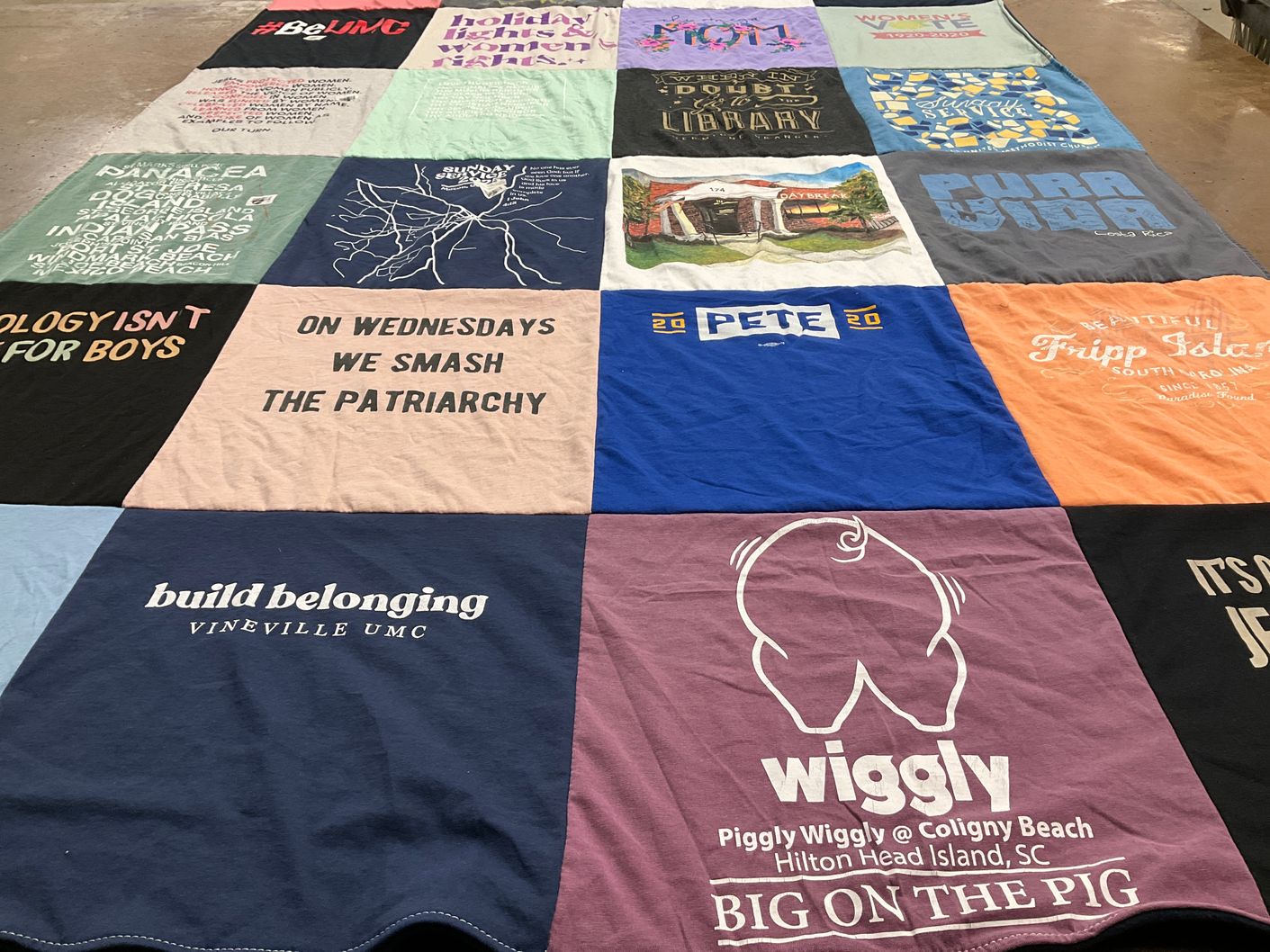 T-shirt quilt with social justice, community themes by Teresa from GA