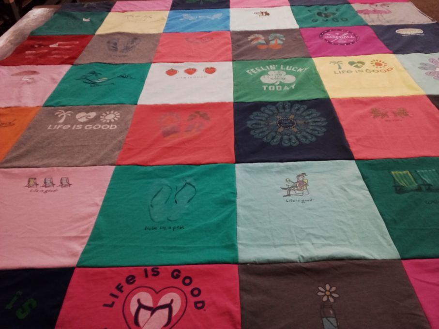 T-shirt quilt with outdoor activities, relaxation themes by Jean from TN