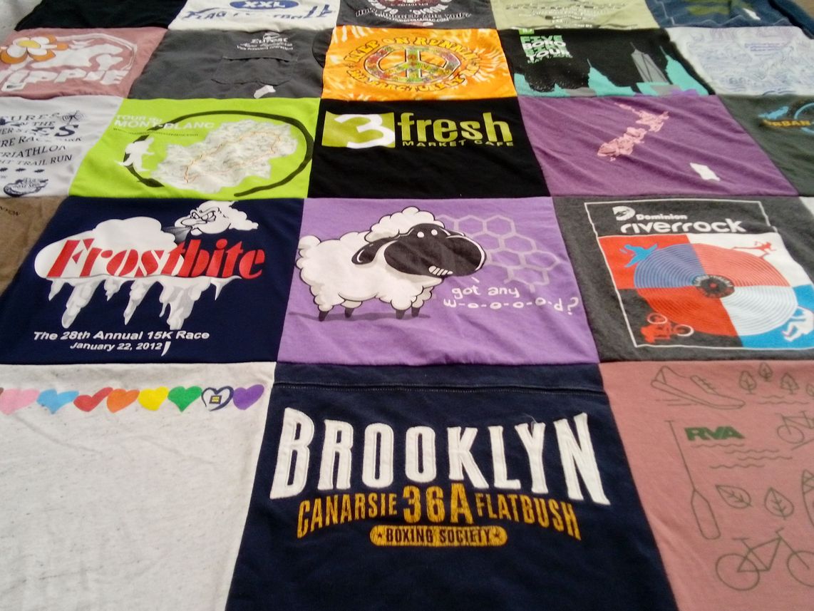 T-shirt quilt with running, boxing themes by Mona from VA