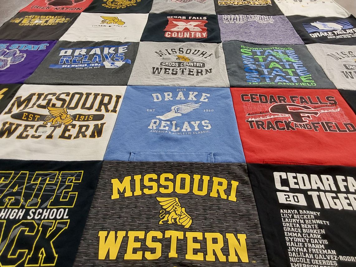 T-shirt quilt from missouri western state university, cedar falls high school by Neal from IA