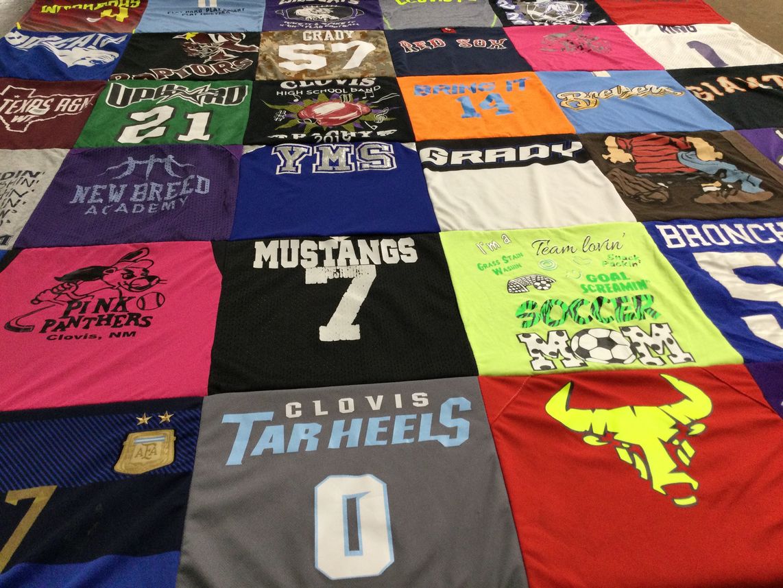 T-shirt quilt featuring clovis tarheels, pink panthers by Kyeigh from NM