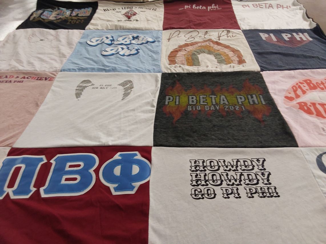 T-shirt quilt with sorority, sisterhood themes by Stephanie from GA