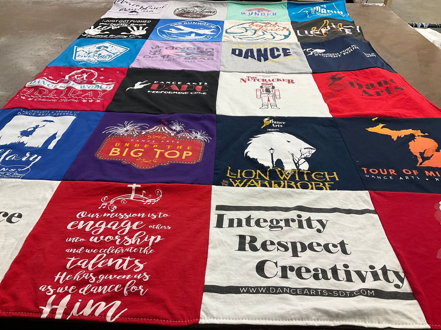 T-shirt quilt with dance, performing arts themes by Ashley from MI