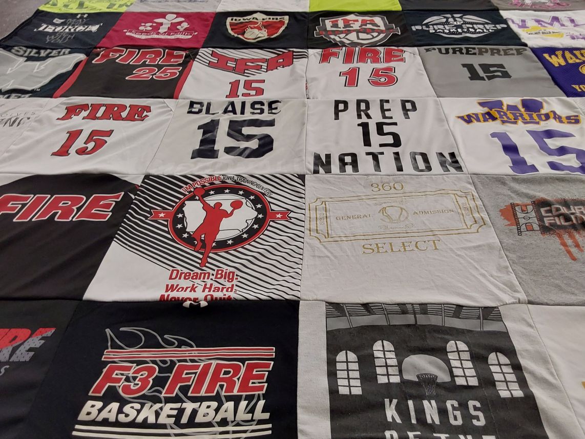 T-shirt quilt featuring fire basketball by lori from IA