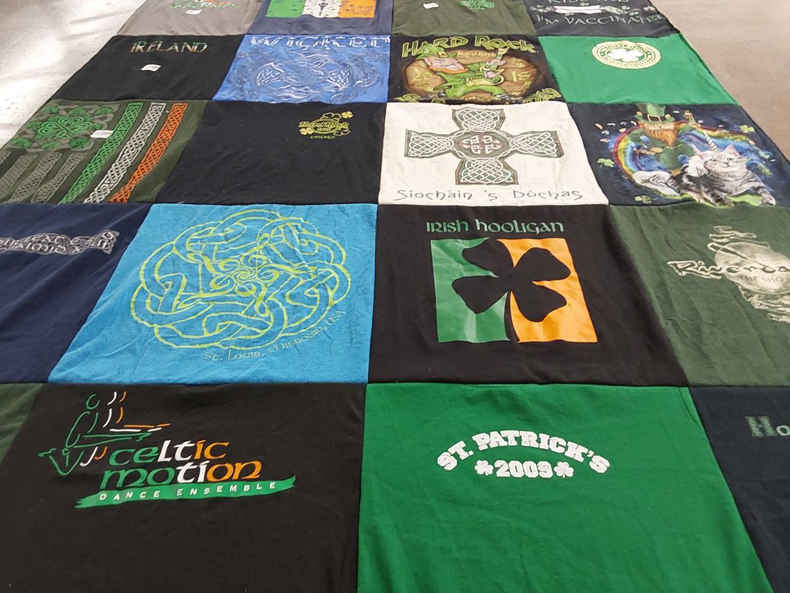 T-shirt quilt with irish culture, celtic traditions themes by Alison from IN