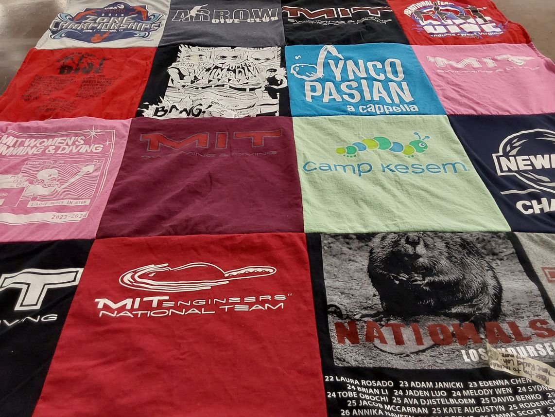 T-shirt quilt featuring massachusetts institute of technology swimming and diving team, massachusetts institute of technology engineers national team by Monica from CA