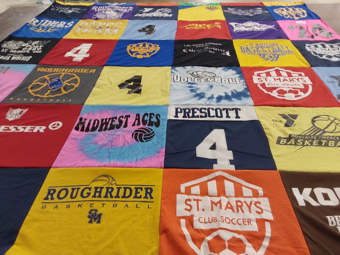 T-shirt quilt featuring roughrider basketball by rebecca from OH