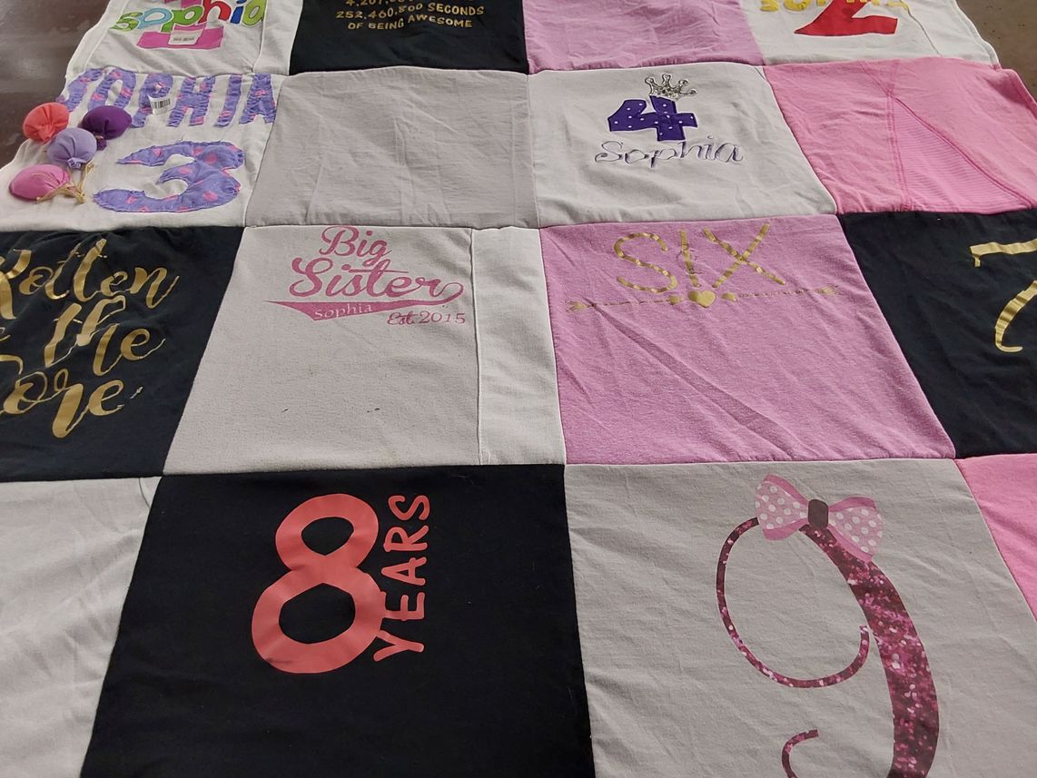 T-shirt quilt with family, birthdays themes by Shanna from ME