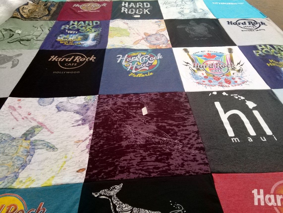 T-shirt quilt with travel, music themes by Melissa from AZ