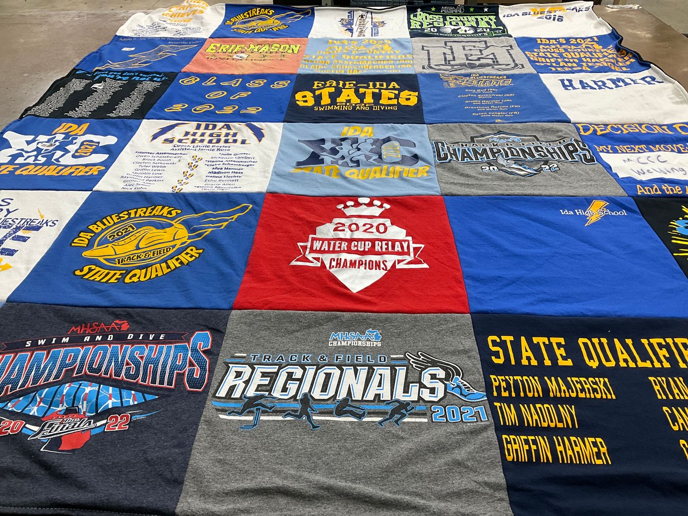 T-shirt quilt featuring ida bluestreaks by Griffin from MI