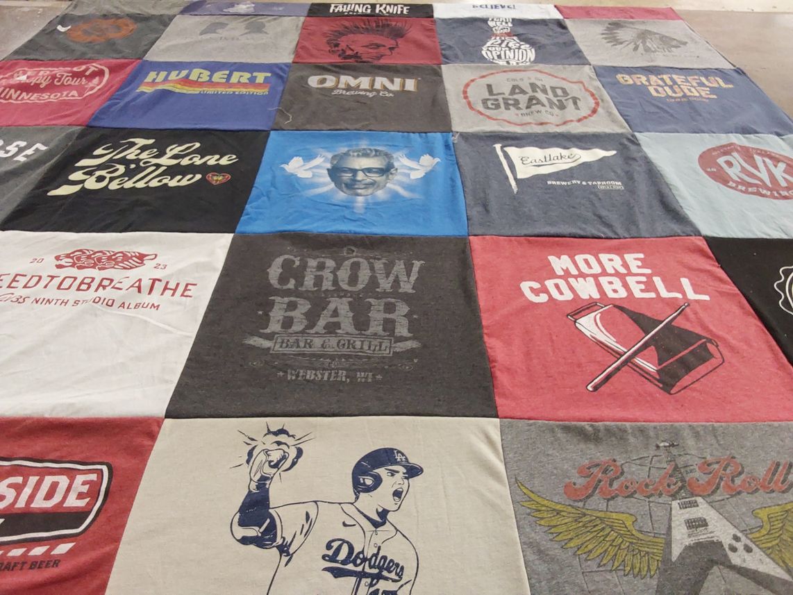T-shirt quilt with music, beer themes by Pete from MN