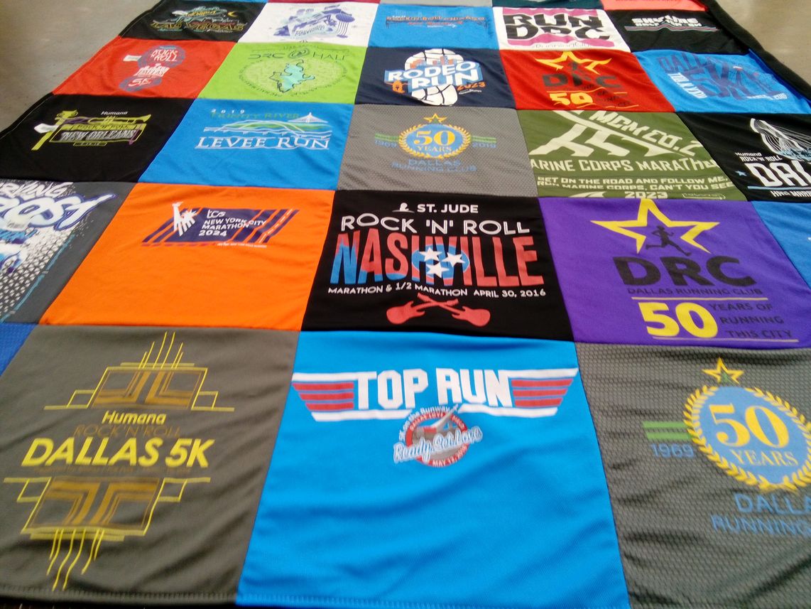 T-shirt quilt with running, marathons themes by Brenda from TX