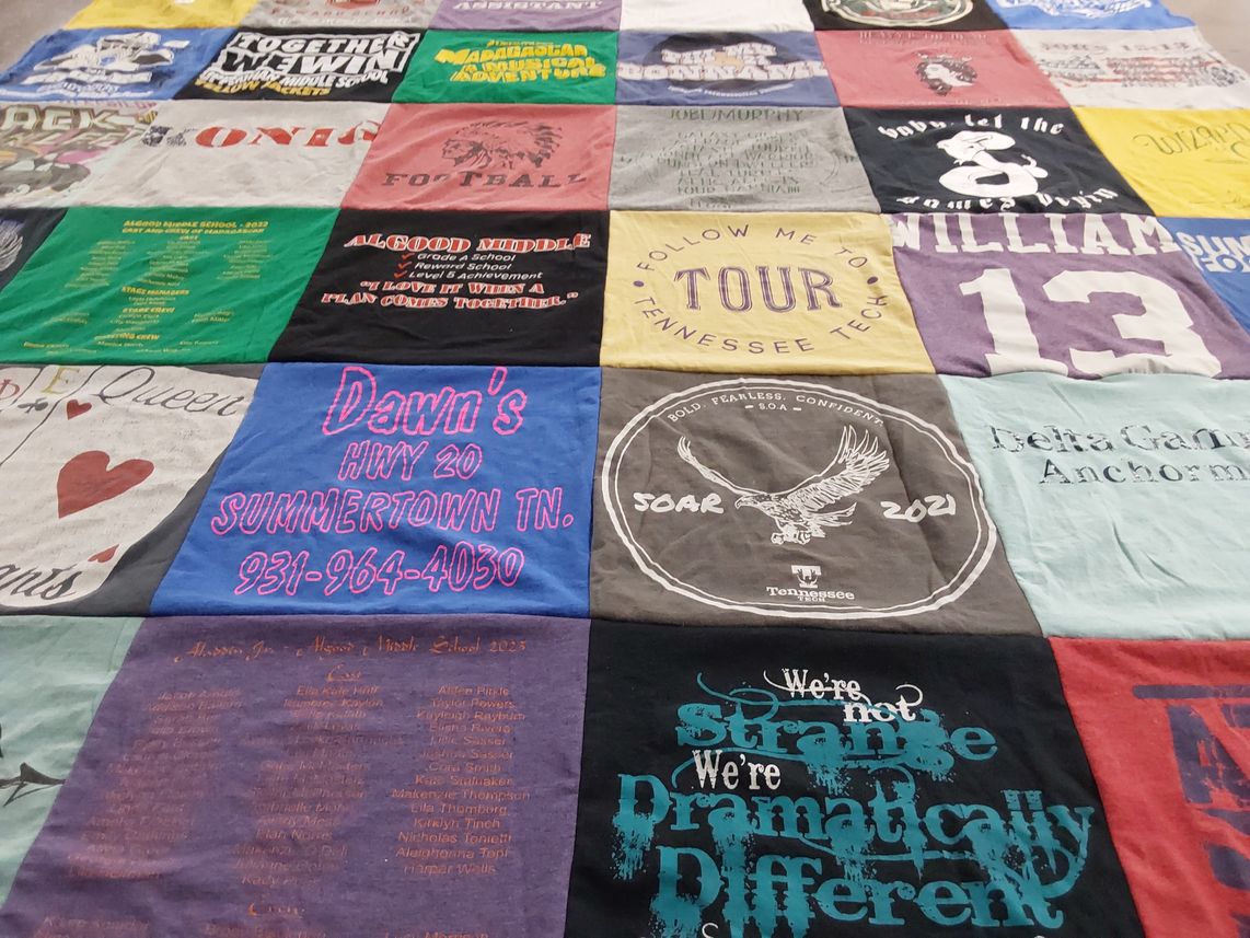 T-shirt quilt from algood middle school, tennessee tech university by Jackson from TN