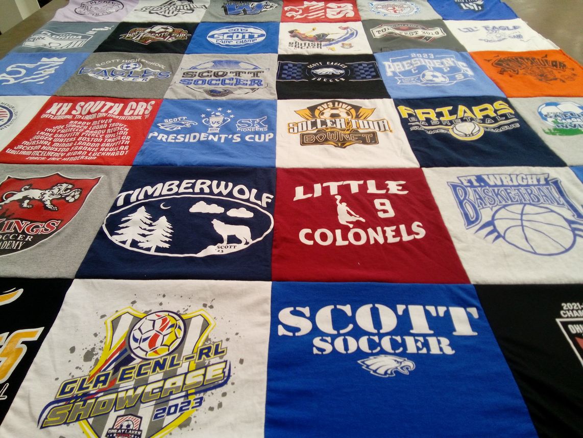 T-shirt quilt featuring scott soccer, little colonels basketball by Candi from KY