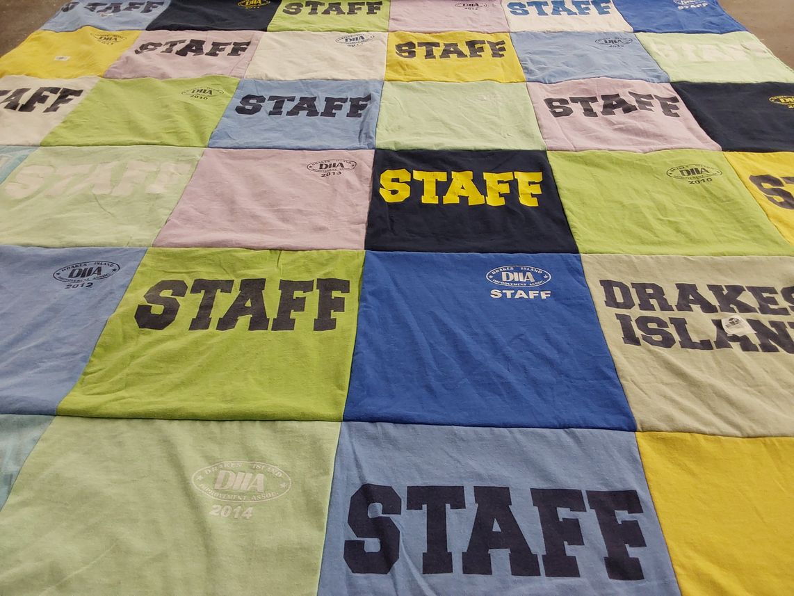 T-shirt quilt with camping, outdoor activities themes by Chalres from ME