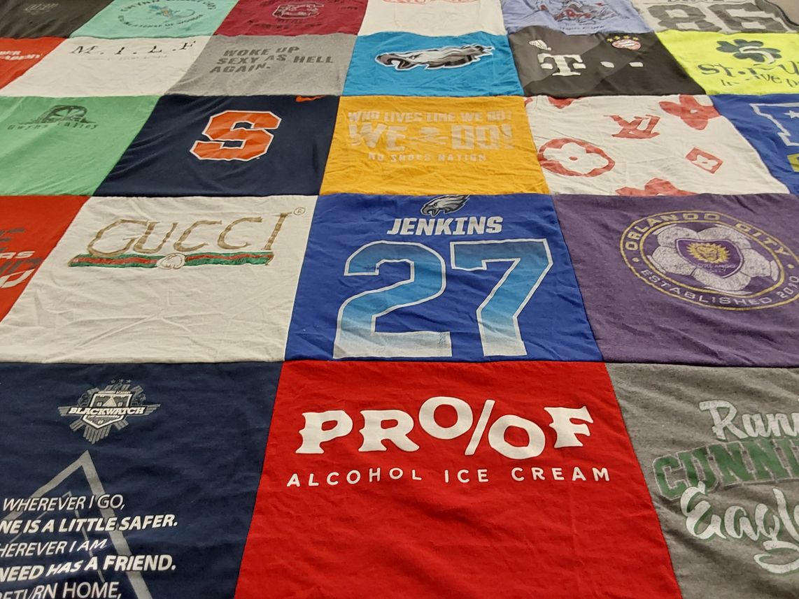 T-shirt quilt featuring philadelphia eagles, orlando city soccer club by Barbara from FL