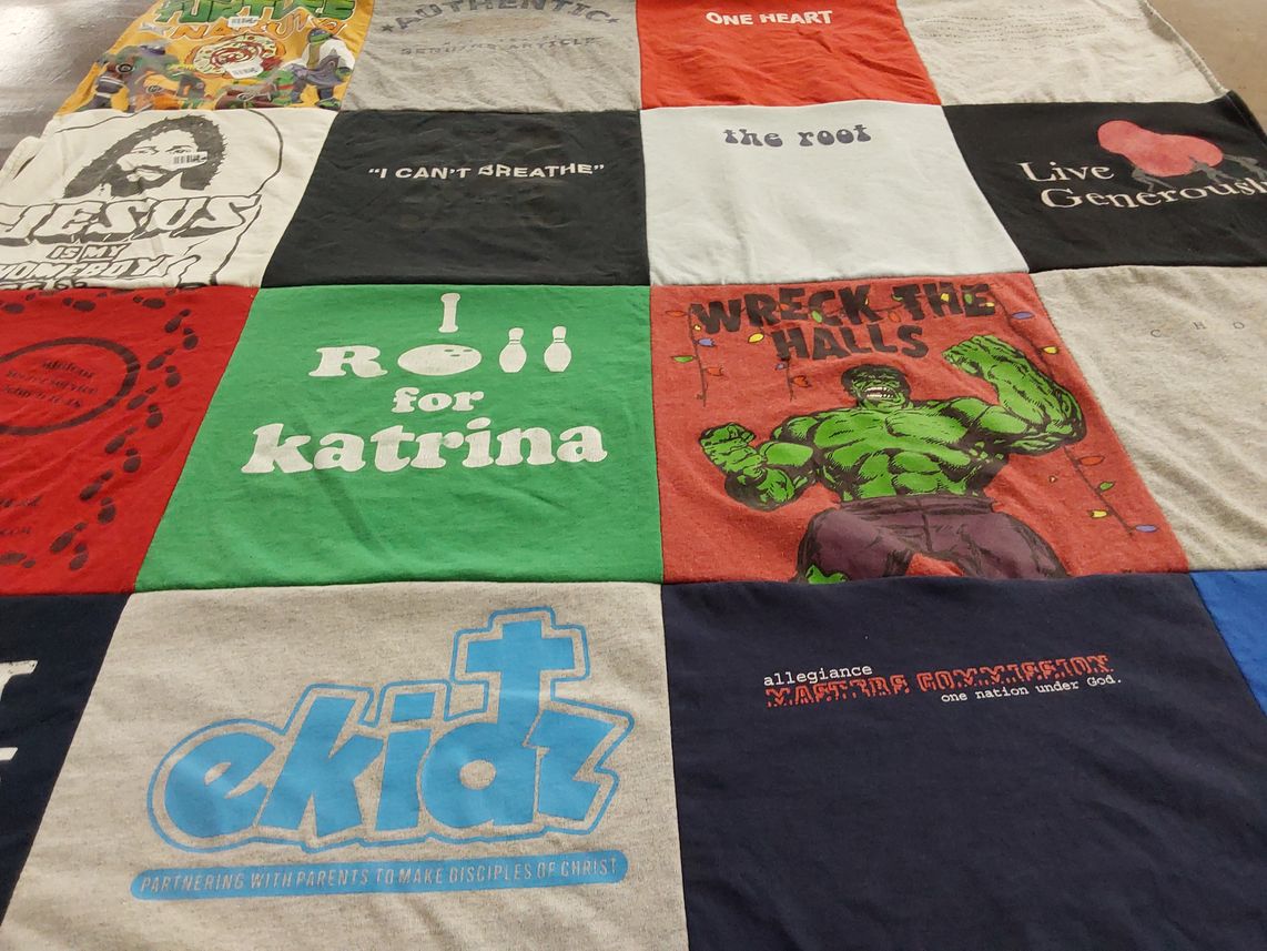 T-shirt quilt with community service, charity themes by Tiffany from AZ