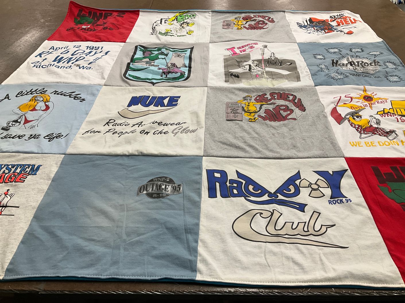 T-shirt quilt with radio, music themes by Robert from ID