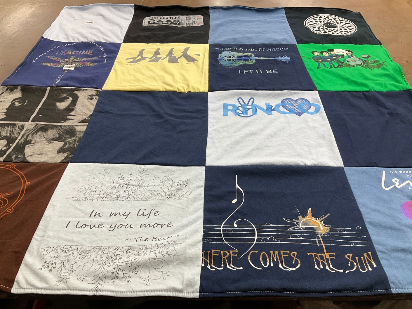 T-shirt quilt with music, the beatles themes by Janice from NC