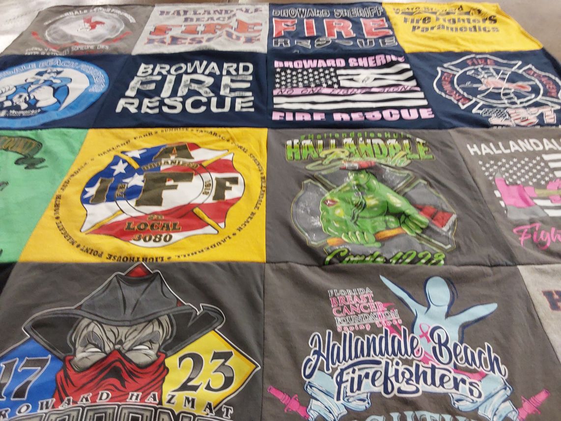 T-shirt quilt with firefighting, community service themes by Logan from FL