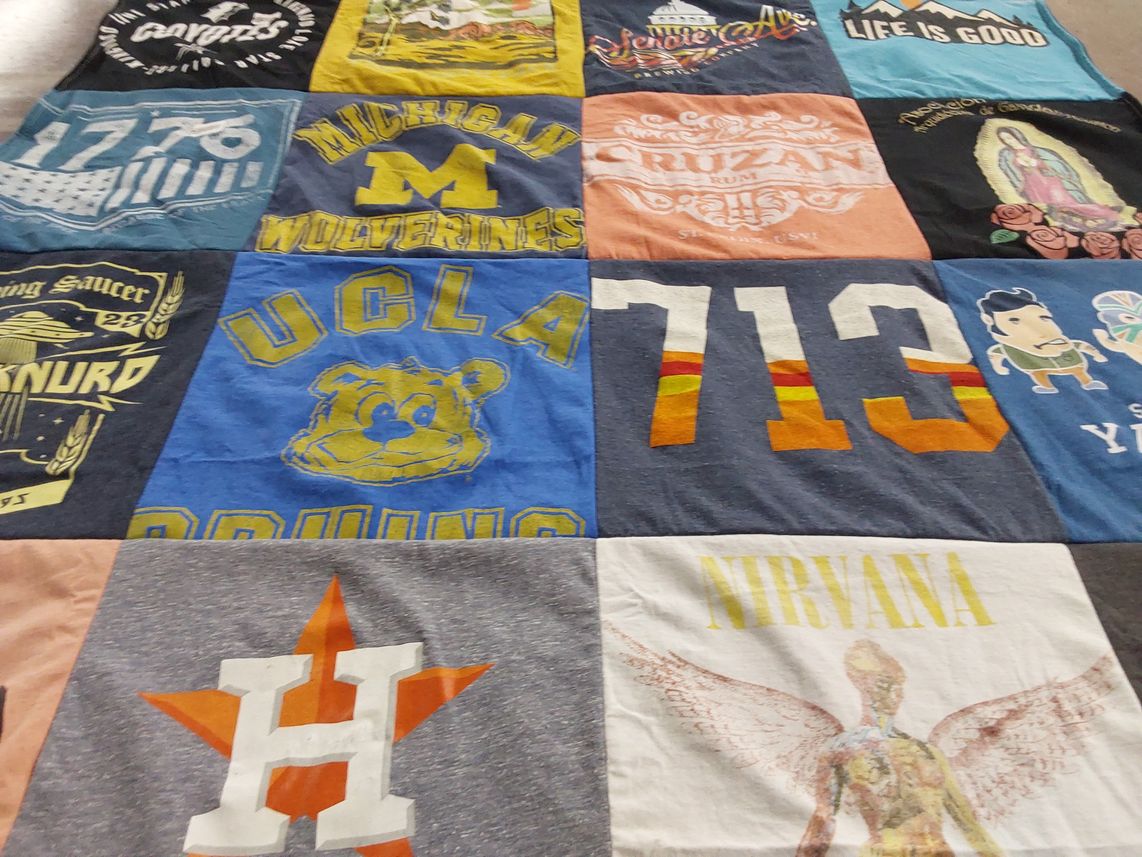 T-shirt quilt featuring michigan wolverines, ucla bruins by Nancy from TX