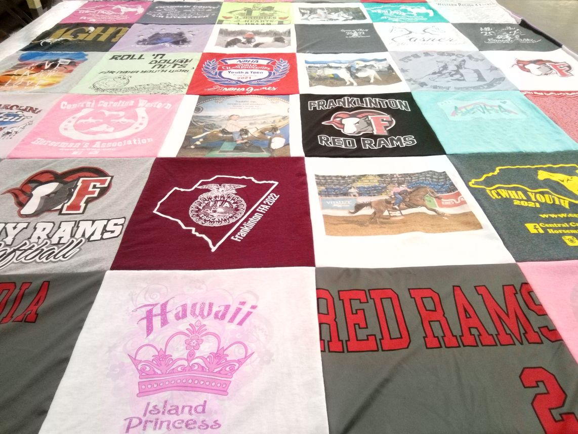 T-shirt quilt featuring franklinton red rams by Amy from NC