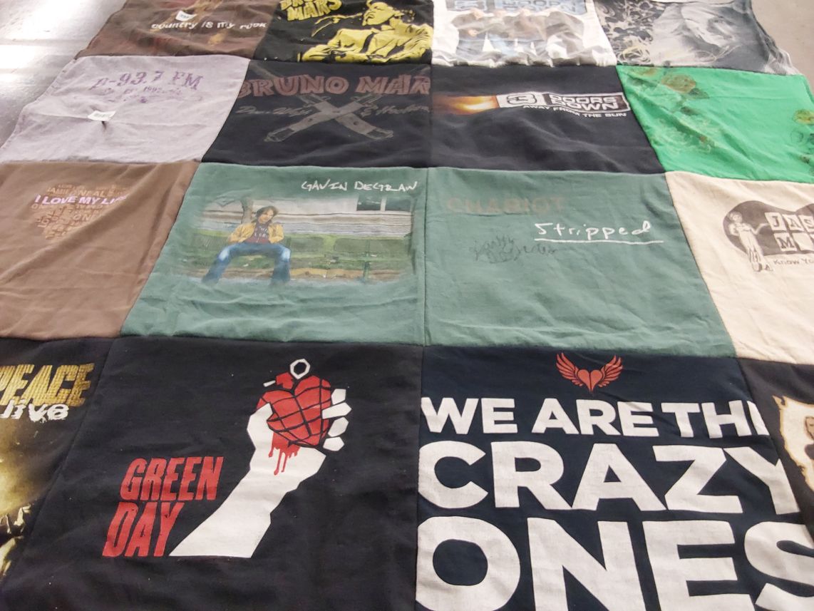 T-shirt quilt with music themes by Holly from MI