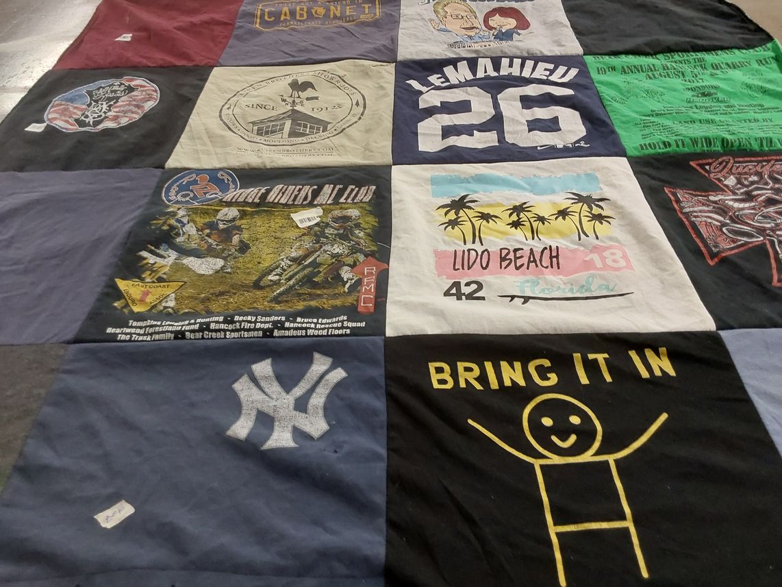 T-shirt quilt with motorcycles, beach themes by Laila from NJ