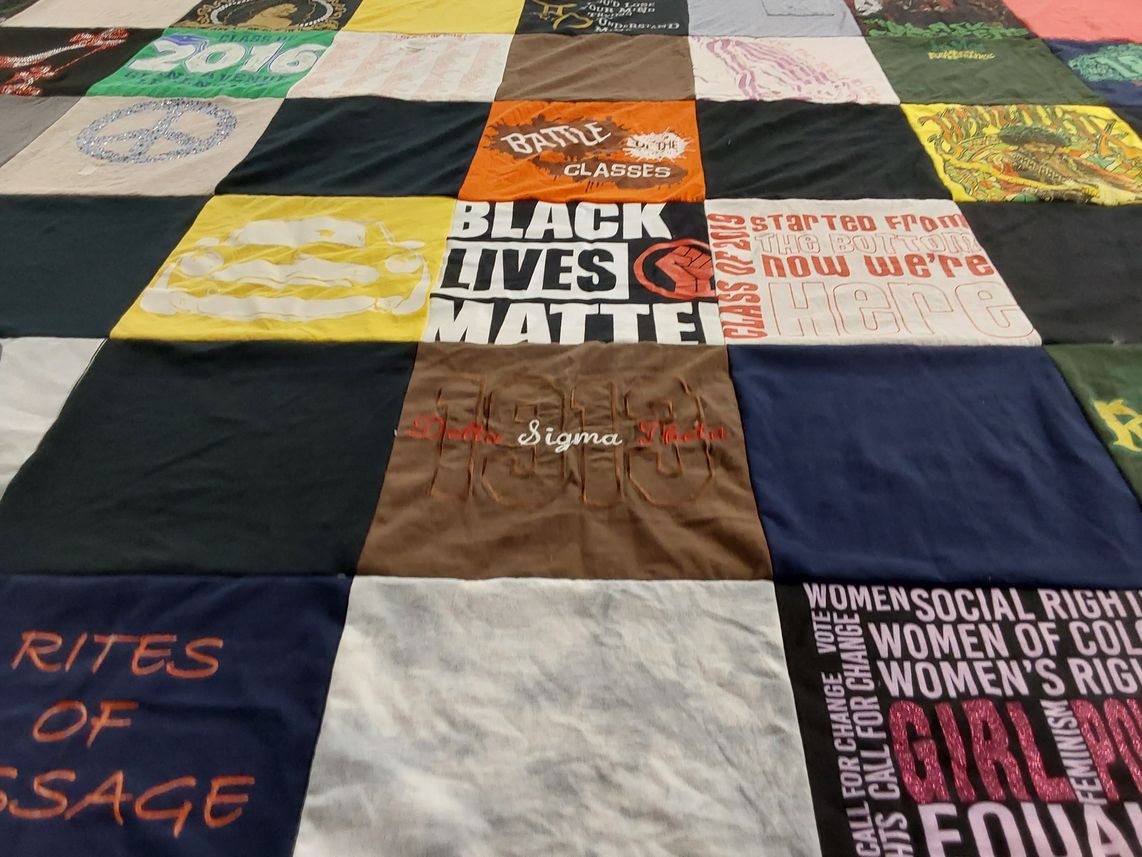 T-shirt quilt with social justice, activism themes by Cassandre from NY