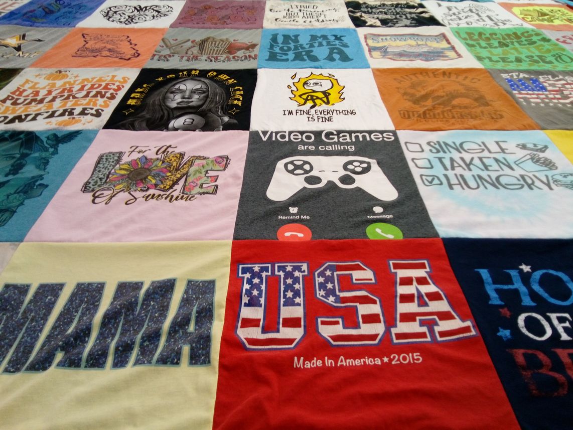 T-shirt quilt with video games themes by Larry from MO