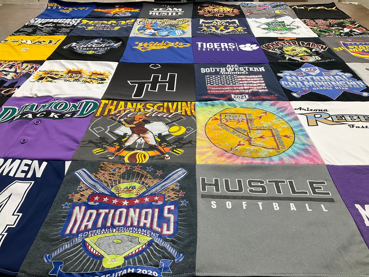 T-shirt quilt featuring diamondbacks, hustle softball by Abel from AZ