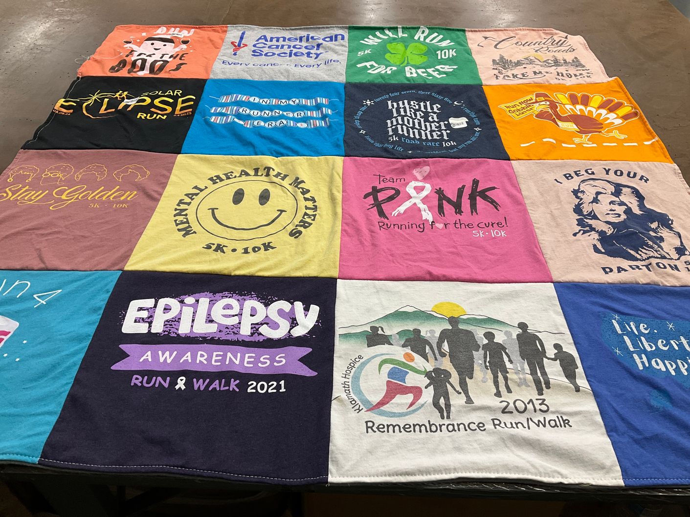T-shirt quilt with running, awareness themes by Clifford from OR