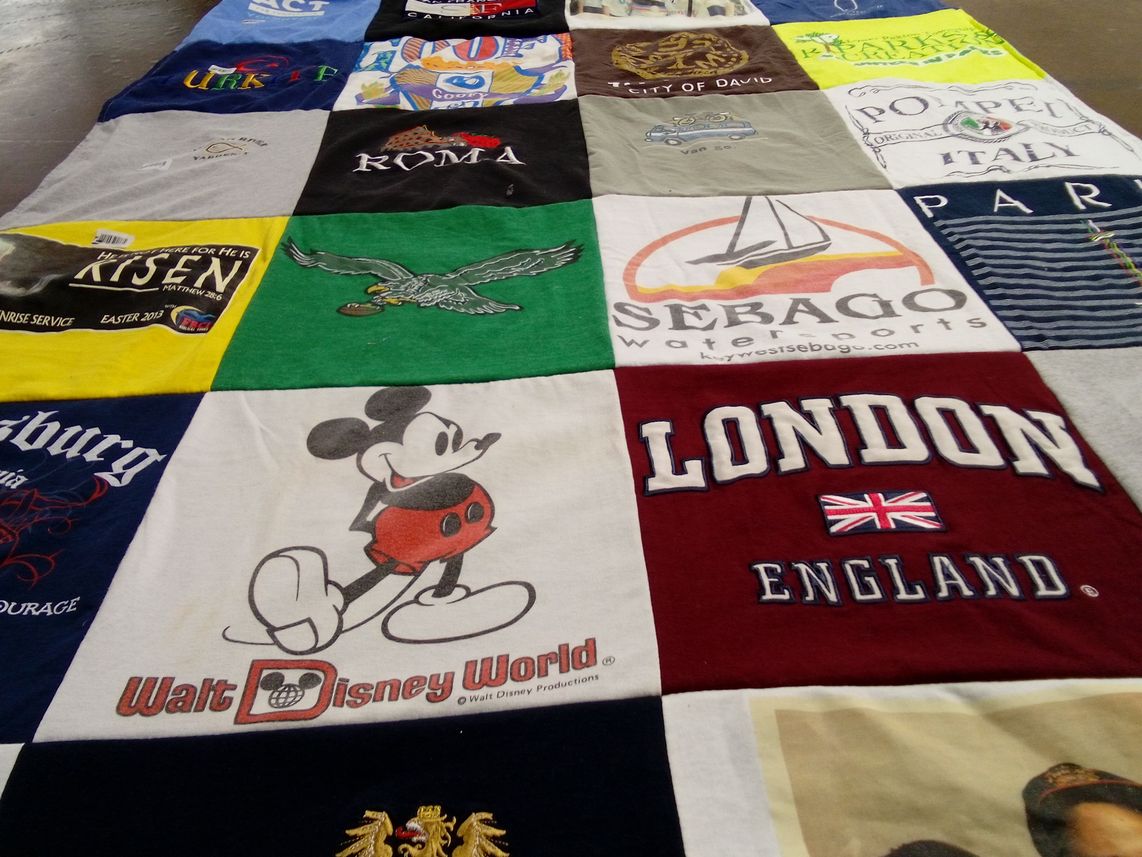 T-shirt quilt with travel, disney themes by Stanley from PA