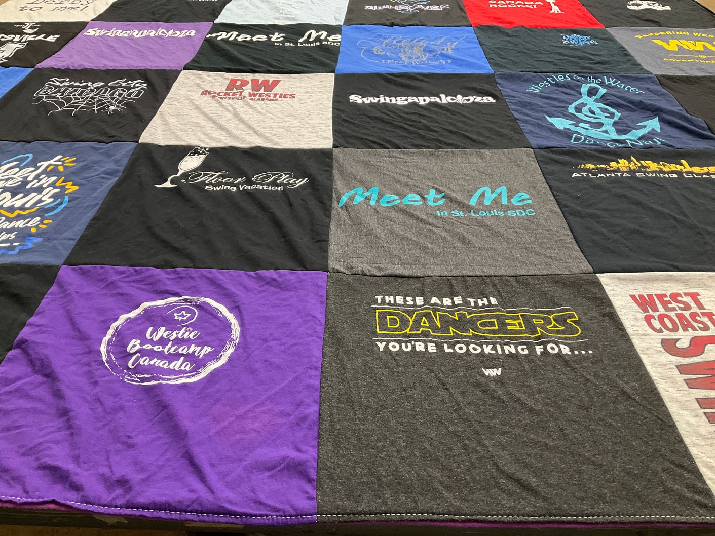 T-shirt quilt with swing dancing, vacation themes by Chelsea from AL