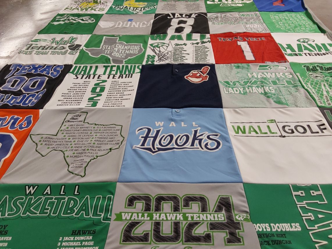 T-shirt quilt featuring wall hawks by Jana from TX