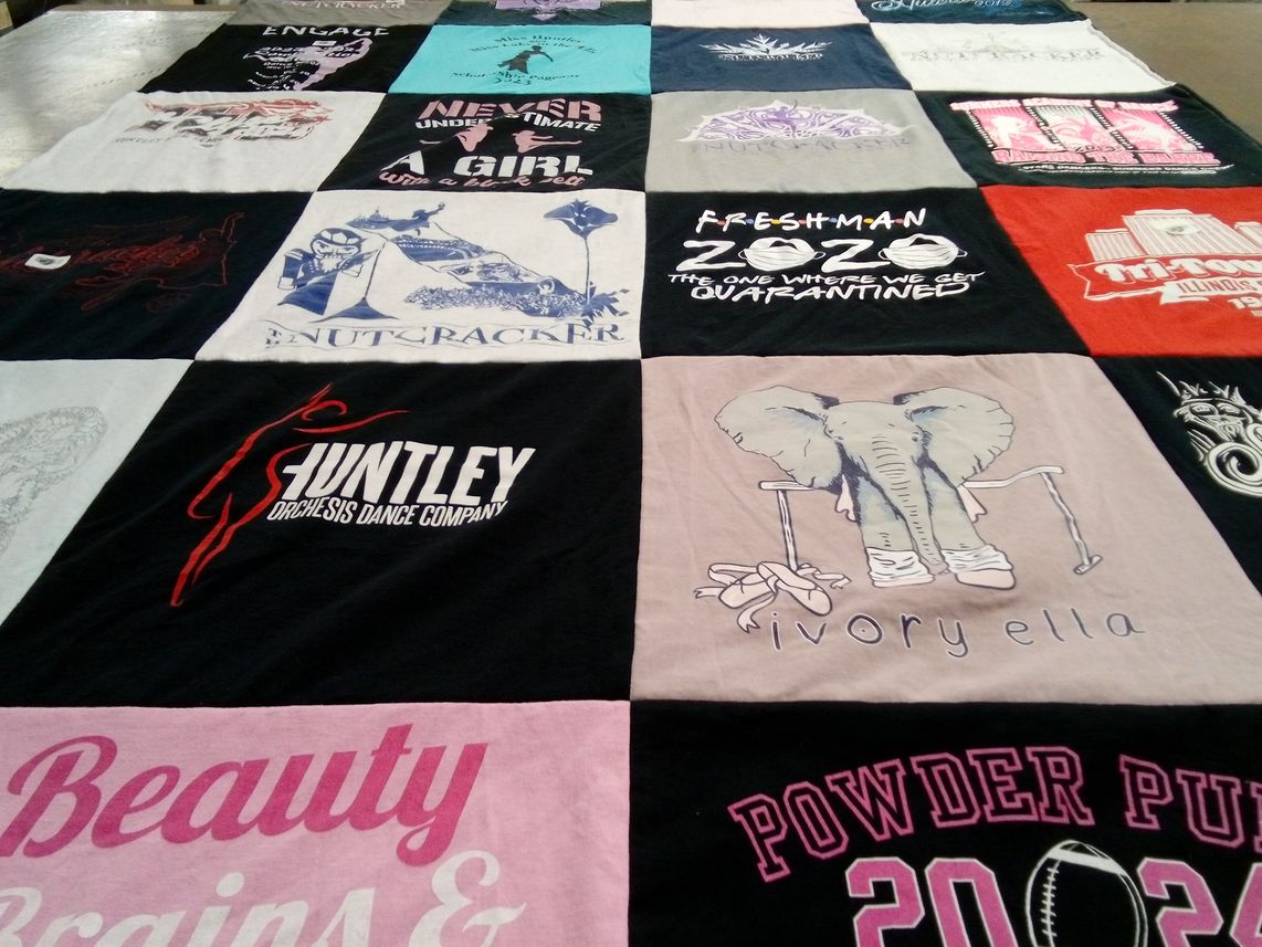 T-shirt quilt with dance, theater themes by Tracy from IL
