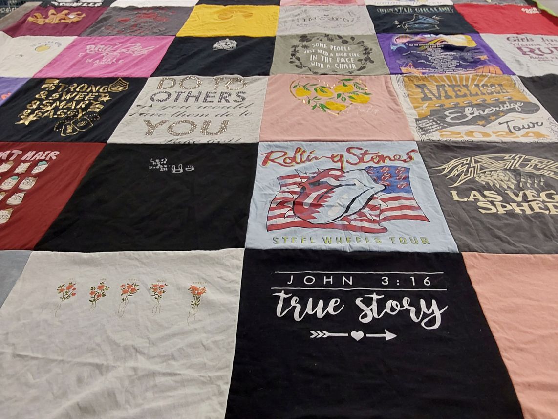 T-shirt quilt with music, touring themes by Barbara from NV