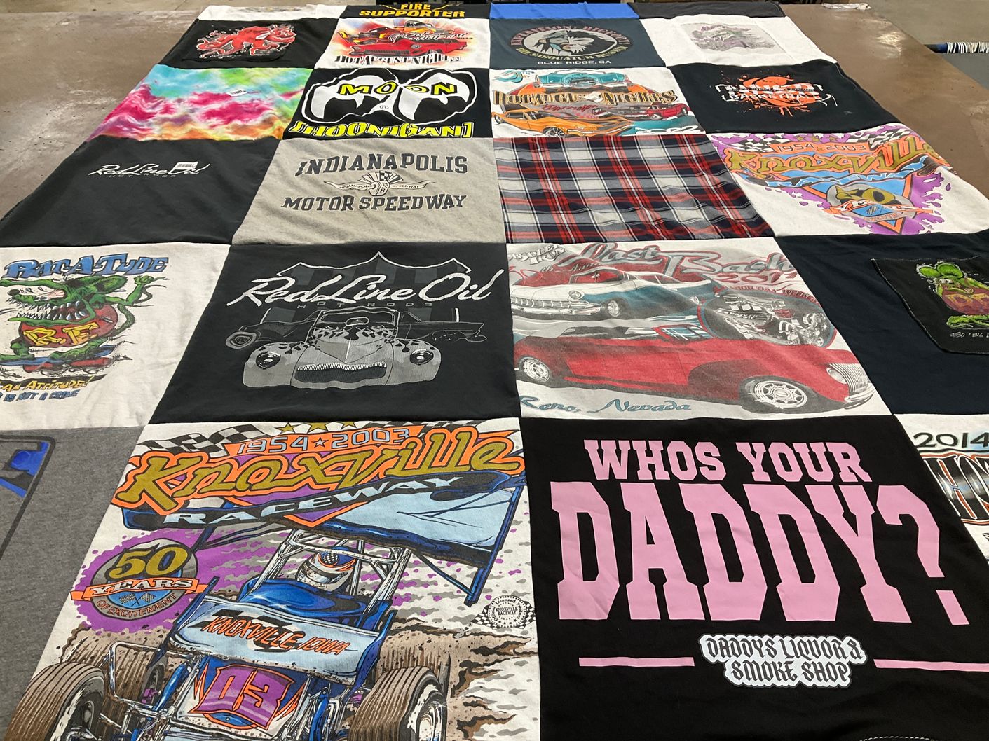 T-shirt quilt with racing, cars themes by Hanna from NV