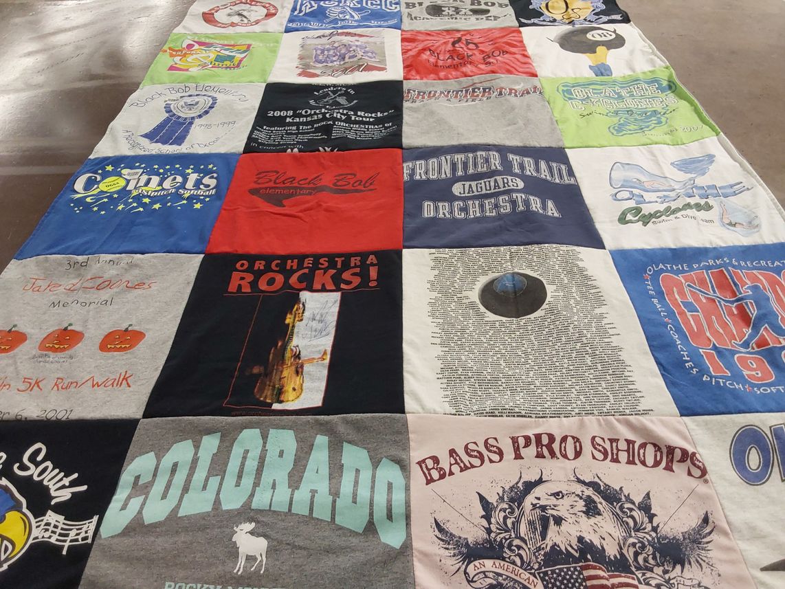T-shirt quilt featuring olathe cyclones by Sara from AL